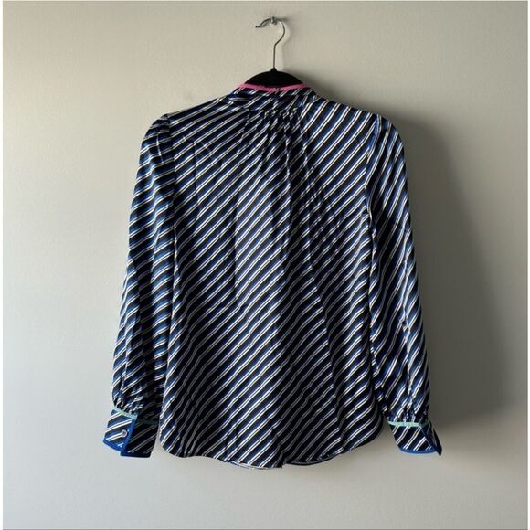 Tory Burch Blue and White Tie Front Long Sleeve Blouse - Picture 7 of 10